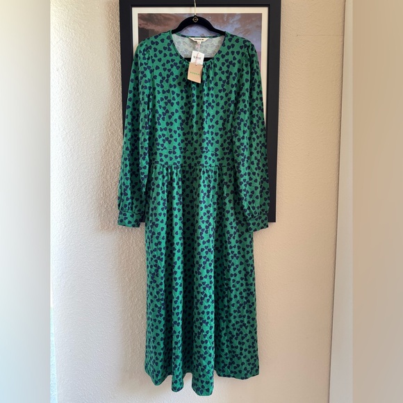 Boden NWT Alexandra Jersey Midi Dress Green Navy Hearts size US 14 R - Picture 5 of 15